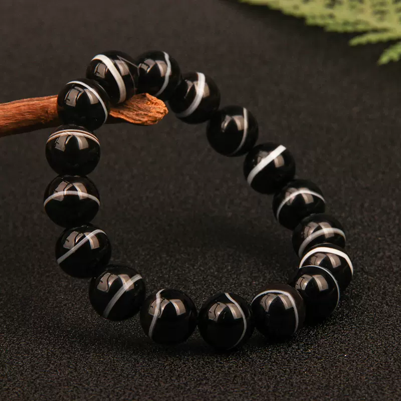 黑色天然西藏玛瑙手串14mm大号一线药师天珠手串情侣款圆珠玛瑙手链