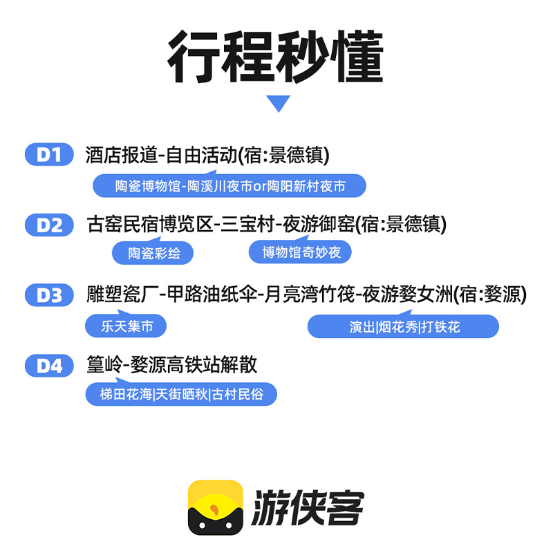 游侠客江西跟团游徽风瓷韵4日景德镇-婺源篁岭-婺女洲