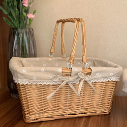 Rattan Picnic Basket ins Wicker Woven Outdoor Handle Photography Gift Tote Shopping Basket Fruit Basket Storage Basket