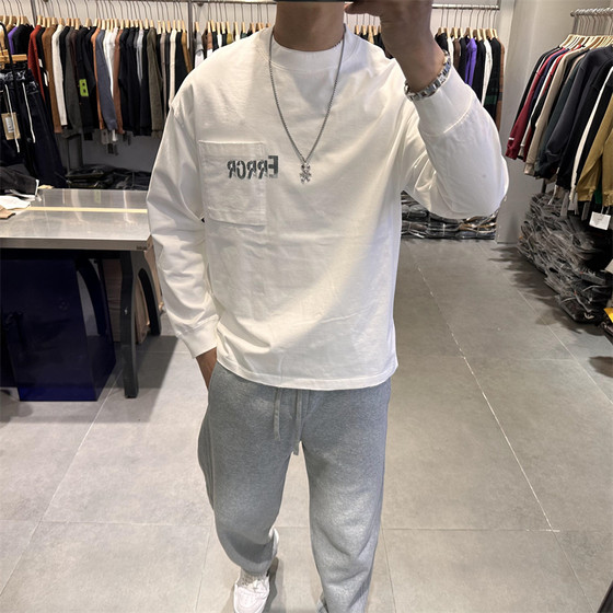 
2025 autumn new letter long-sleeved T-shirt men's sweatshirt trendy American loose ins pure cotton inner top