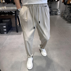 
2024 spring and summer new modal solid color elastic waist casual pants for men Korean style slim elastic Tennis small feet men's pants