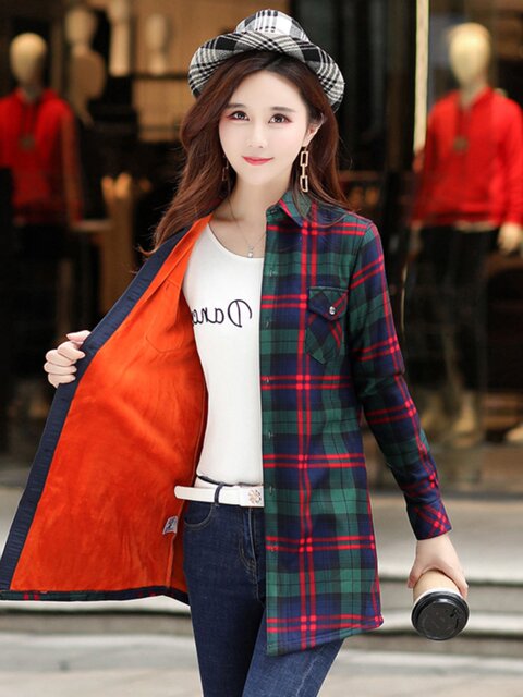 Plus Velvet Plaid Shirt Stitching Corduroy Shirt Large Size Plus Velvet Thickening main image 1