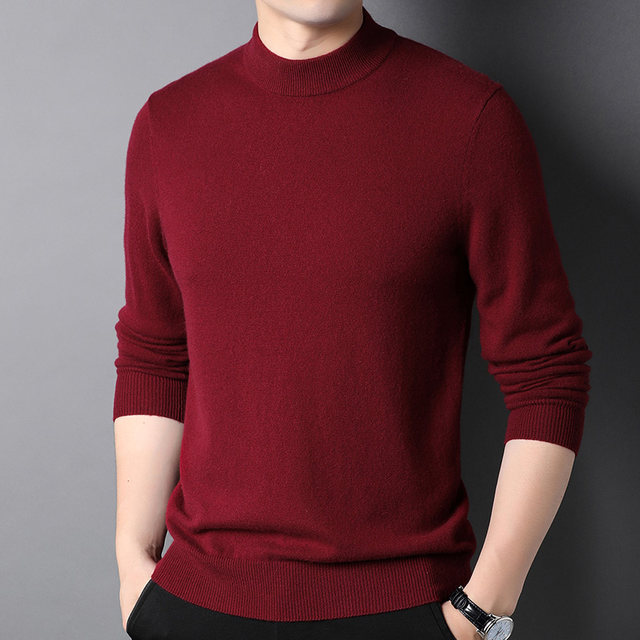 Autumn and winter pure cashmere half turtleneck sweater for men middle ...