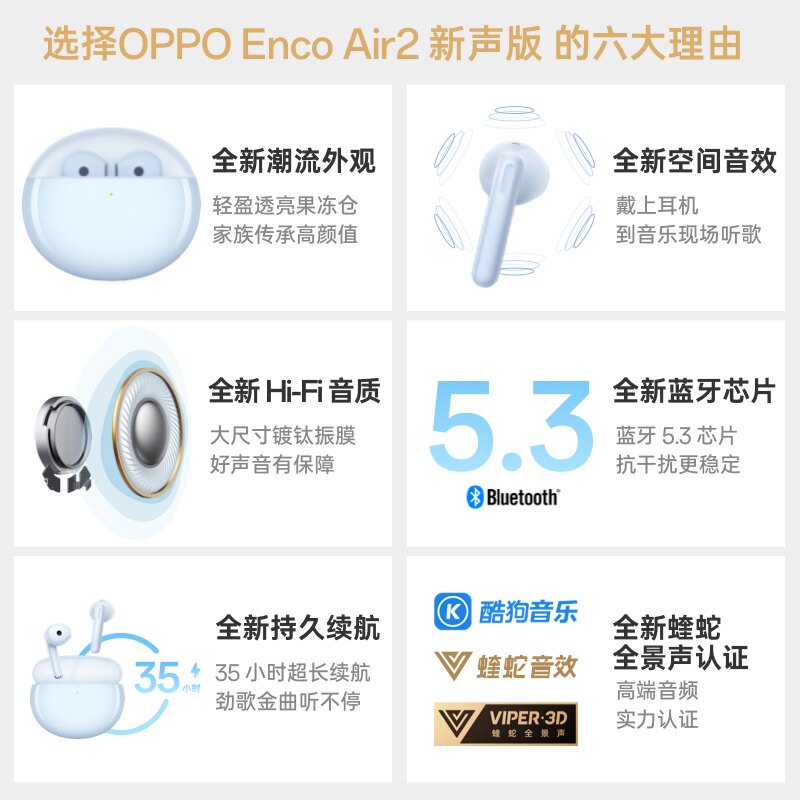OPPO BLUETOOTH 헤드셋 ENCOAIR2 새로운 사운드 버전 세미 인 이어 초장기 대기 소음 감소 스포츠 2023 새로운 스타일-