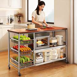 Shuaishi Kitchen 304 Stainless Steel Storage Rack Multi-Functional Vegetable Basket Cutting Board Microwave Oven Storage Rack