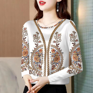 
Clearance leak~Autumn and winter new large size age-reducing versatile tops 2026 retro round neck T-shirt long-sleeved women's bottoming