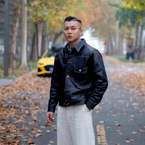 
Retro distressed men's motorcycle leather lapel short workwear leather jacket tea core cowhide leather jacket