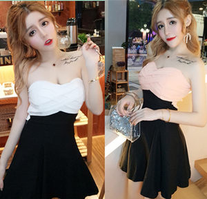 
Internet celebrity live broadcast nightclub overalls sexy tube top backless dress petite dress slimming slim A-line skirt