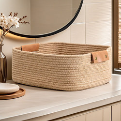 Hand-Woven Hemp Rope Storage Basket for Organizing Snacks, Books, and Miscellaneous Items on the Desktop, Home Decoration, and Clothing Storage