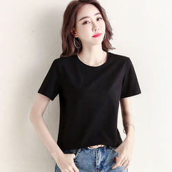 High-End Pure Cotton Short-Sleeved T-Shirt for Women, Loose and Versatile, Solid Color, Round Neck, Black Base Shirt, Summer Top