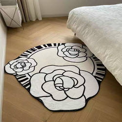 Camellia French-Style Round Carpet, Light Luxury and High-End Feel, Makeup Chair, Girl's Bedroom Bedside Carpet, Living Room Floor Mat