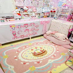 Healing and Cute Cream-Style Bedroom Bedside Rug, Girl's Room Floor Mat, Immersive Living Room Carpet for Single Women