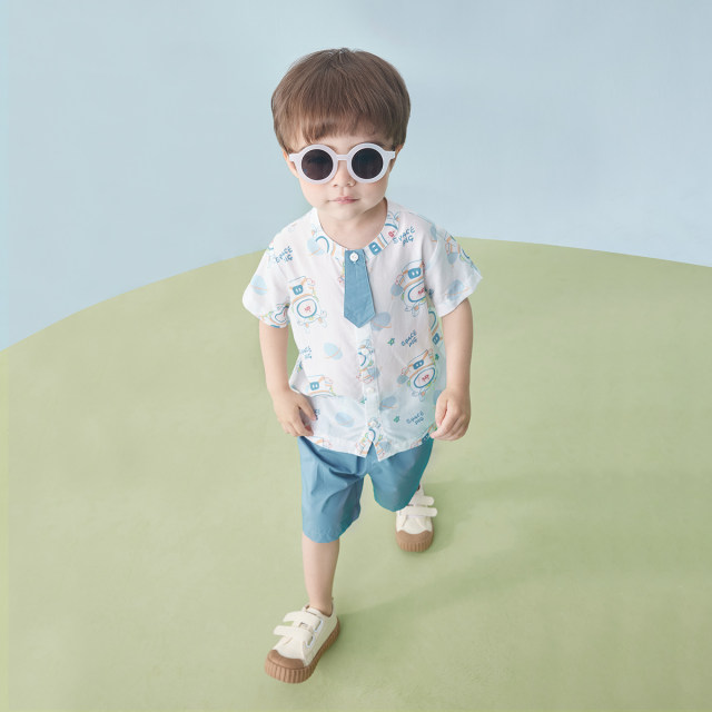 Boys' short-sleeved suit summer thin baby separates gentleman's style ...