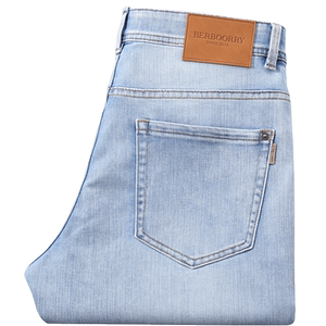 
26 new spring light blue washed high-quality twill texture four-way elastic versatile straight jeans for men thin