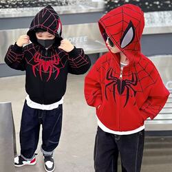 Spider-Man Clothing Boys' Jacket Spring 2024 New Spring and Autumn Jacket Trendy Brand Stylish Hooded Top for Young Children