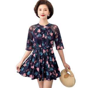 Haibote mother swimsuit for middle-aged and elderly plus size women conservative new style plus size fat mm cover belly slimming jumpsuit style