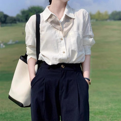 White Long-Sleeved Professional Shirt for Women, 2026 Spring New Style, Stylish and High-End Polo Collar Top