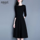 Autumn and winter small black skirt spring 2025 new temperament slim a-line skirt 7-quarter sleeve mid-length black base dress