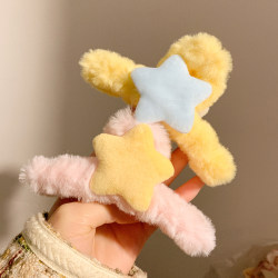 Korean-Style Cute Yellow Plush Star Hair Clip for Women, Large Shark Clip for the Back of the Head, Hair Accessory for Thick Hair in Autumn and Winter