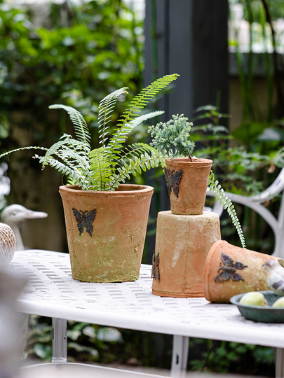 Juhan テラコッタ フラワーポット - 多肉植物 & 植物用レトロ