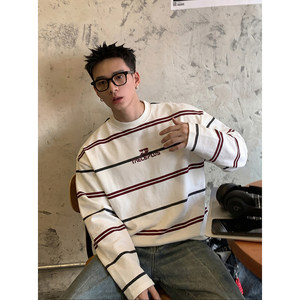 
PLTH* American retro striped long-sleeved T-shirt for men 2026 spring new loose round neck bottoming shirt ins trend brand