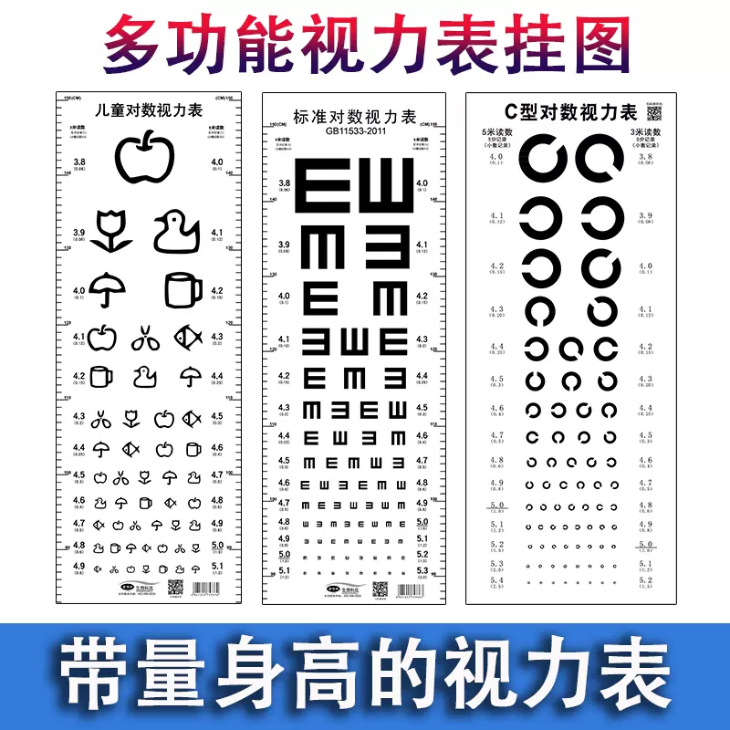 测试眼睛视力表挂图国际对数标准儿童家用幼儿园E字C字卡通视力表-Taobao