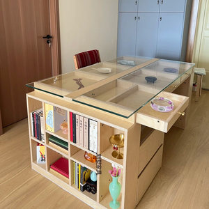 
Simple modern glass countertop office desk wood style office display table customizable ocean board office desk
