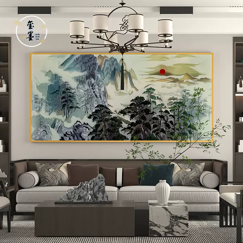 珐琅彩装饰画 纯手工珐琅彩装饰画玄关客厅壁画轻奢新中式圆形牡丹