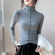 Gebei Shang Europe and the United States retro non -lock edge half -high -necked long -sleeved grinding hair, the female top of the female top, stitching design feel bottoming shirt