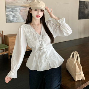 2026 Spring New Style Fat MM French Lace Splicing Long Sleeve Shirt Women's Slim Top