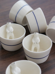 Japanese Handmade Sake Cup, Three-Dimensional Cute Bear-Shaped Ceramic Sake Cup, Soju Cup, Small Tea Cup