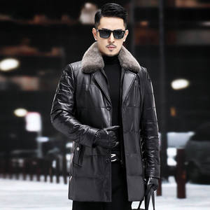 
This year's popular special offer new genuine leather jacket men's mid-length down jacket mink fur collar lapel sheepskin plus velvet