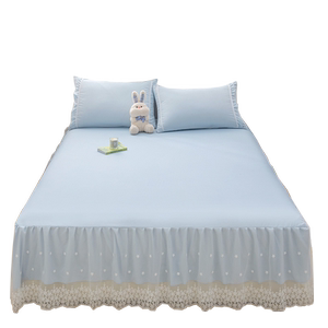 
2026 washed cotton bedskirt single piece double princess style lace solid color bedspread with skirt anti-slip sheets