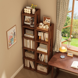 Solid Wood Bookshelf, Floor-Standing Storage Rack, Small Bookcase, Integrated Wall-Mounted, Movable Corner, Narrow Children's Book Storage Rack