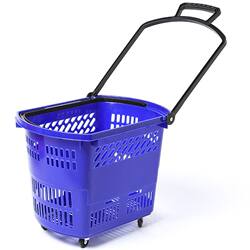 Supermarket Shopping Basket with Wheels, Portable Shopping Cart, Snack Convenience Store Thickened Plastic Shopping Trolley for Groceries