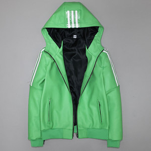 Thick high -headed cowhide leather leather coat men's hooded casual sports jacket apple green jacket shirt Yan Yan Yan
