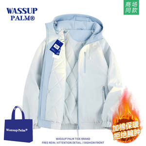 
WASSUP PALM down cotton coat for men and women 2025 new winter couple loose casual hooded cotton coat jacket