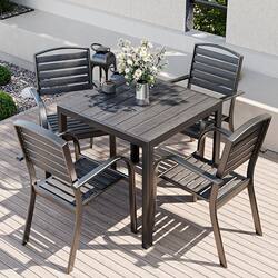 Outdoor Courtyard Wood-Plastic Tables and Chairs, Leisure Cafe Table and Chair Set, Waterproof Open-Air Balcony Leisure Garden Dining Table and Chairs