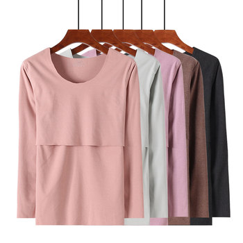 Postpartum nursing top autumn clothing breastfeeding confinement long-sleeved pajamas thickened brushed maternity thermal underwear autumn clothing single piece