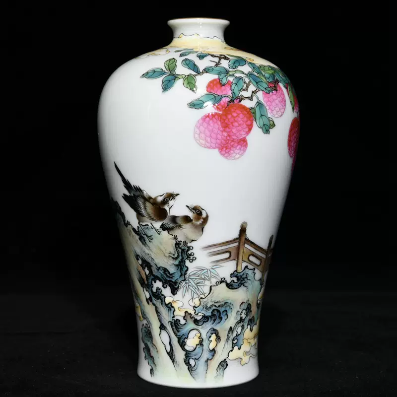 古玩古瓷器收藏大清乾隆年制胭脂红山水花瓶-Taobao Vietnam