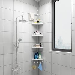 Bathroom Floor-To-Ceiling Storage Rack, No-Drill Telescopic Rod, Triangular Storage Shelf for Bathroom Corner