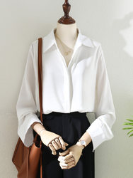 Elegant Hong Kong Style High-End White Button-Down Shirt for Women 2026 Spring Women's Clothing Drapey Professional Commuting Lapel Shirt