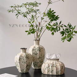 New Vintage Vase, Ceramic Small-Mouth Vase for Flower Arrangement, Water Cultivation, Hanging Clock, Living Room, Study, Office Desk, New Chinese-Style Soft Decoration