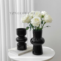 ins Wind Glass Vase Black Ornament French Style Living Room Flower Arrangement Transparent Water Cultivation High-End Decoration Trendy Niche