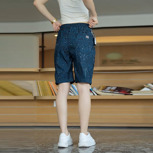 
Jacquard grey ice silk shorts men's summer thin sports and casual five-point pants quick-drying large size straight loose