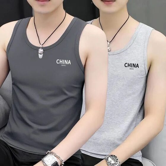 
Pure cotton round neck vest for men's summer ice silk breathable sports vest slim sleeveless T-shirt fitness quick-dry sweat shirt