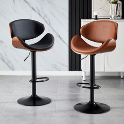 Bar Stool with Adjustable Height, Solid Wood Front Desk Bar Chair, Nordic Style Home Use, Swivel Chair with Backrest, Modern Simple Light Luxury High Stool