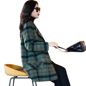 women's plaid double-sided wool coat 2025 autumn and winter new Korean mid-length small suit woolen jacket