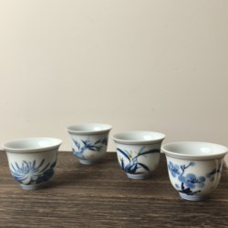 Jingdezhen Ceramic Hand-Painted Blue and White Master Cup Bell Cup Plum Orchid Bamboo Chrysanthemum
