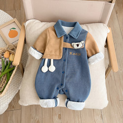 Baby Autumn Clothing for Boys, 1-12 Months Old, Newborn Jumpsuit, Spring and Autumn Outing Romper, Double-Layered Jacket